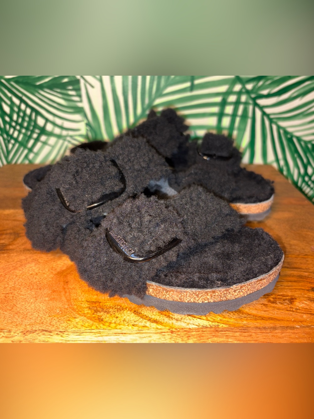Birkenstock Black Shearling Arizona Slides Women’s 7